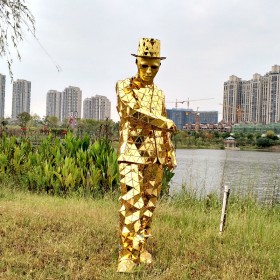 Golden mirror man costume for show